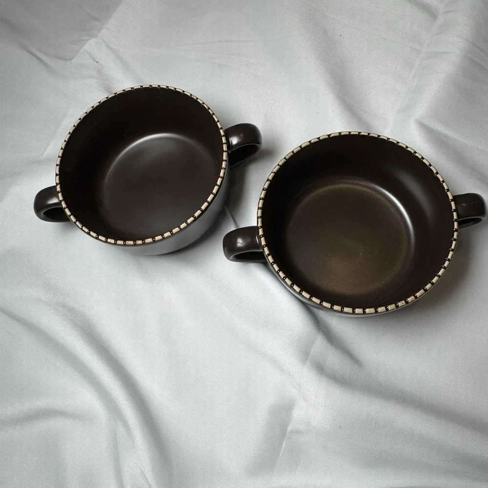 Southern Living Mario Batali Italian Stitch Brown Chili Soup Bowl 10 Oz Set of 2